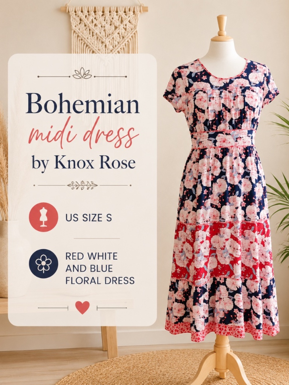 Knox Rose Boho Midi Dress US size S